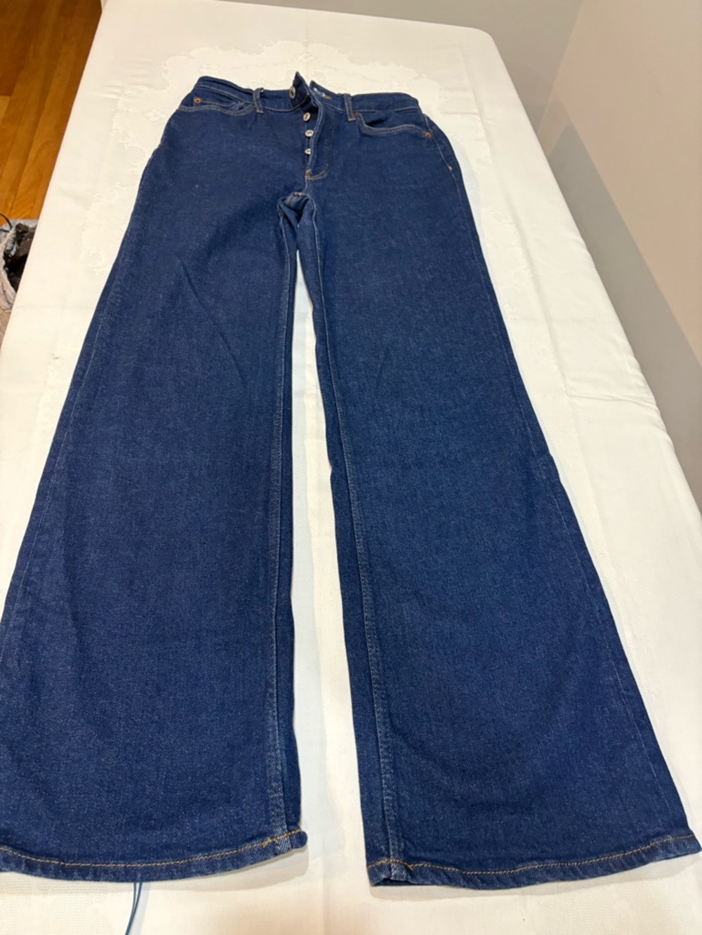 Re/Done Dark Blue Wide-Leg Button-Fly Jeans